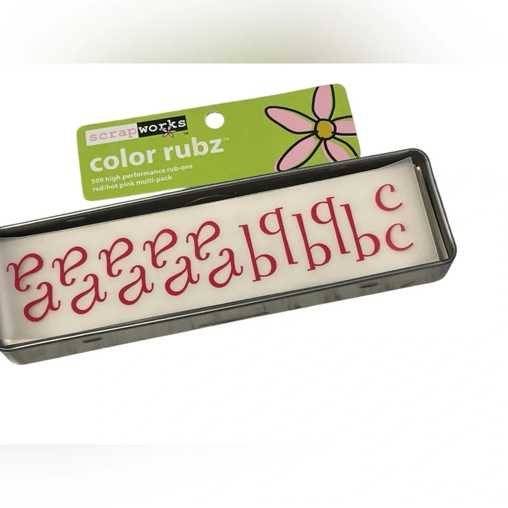 Scrapworks Color Rubz Red Hot Pink Alphabet Rub-Ons Set W/ Tin Letters‎ Craft
